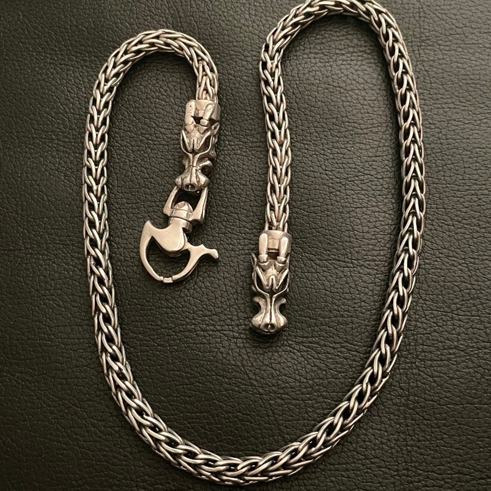 Sterling silver serpentine dragon rope snake necklace